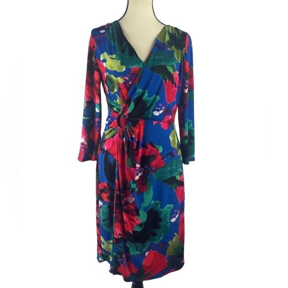 Tahari Dresses & Skirts - Tahari faux wrap colorful floral dress v neckline fully lined knee length sz 10